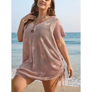 BLOOMCHIC 14-16 1X Plus Pink Heart Pattern Textured Swim Cover Up NWT B97